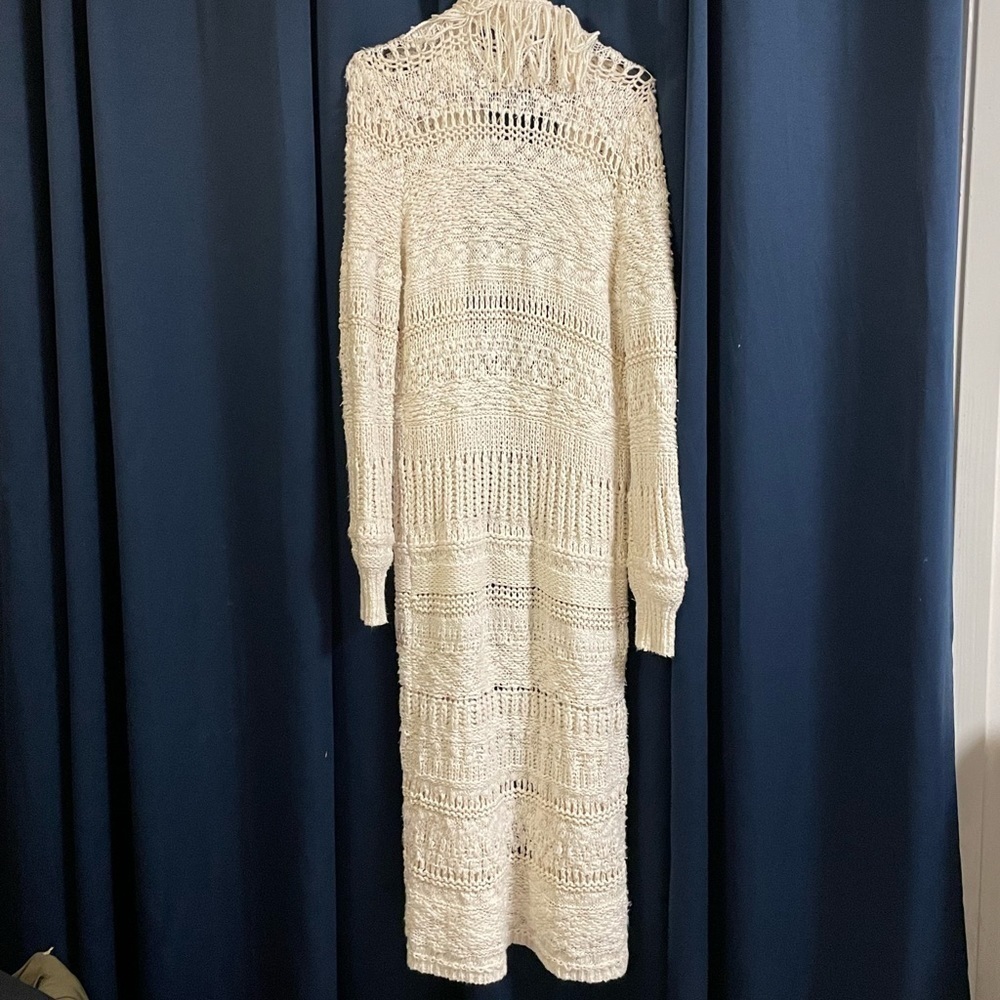 Free People Crochet Knit Long Cardigan Sweater with fringe trim - Picture 5 of 5